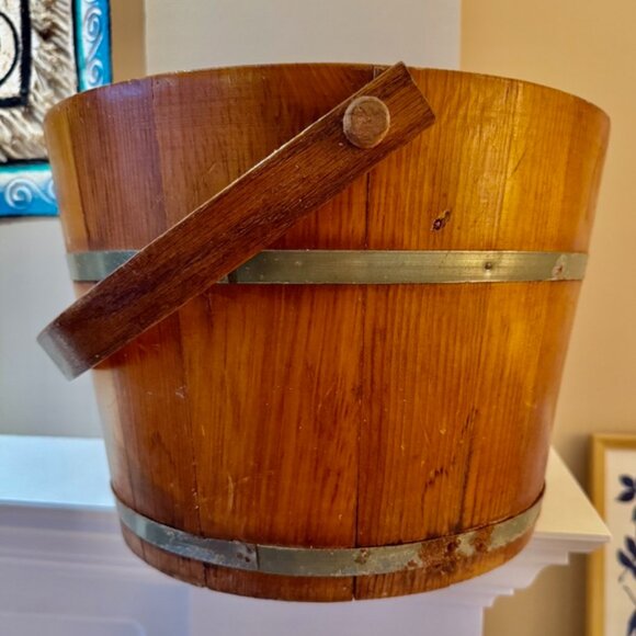 Antique Swing Handle Wood Firkin Bucket with Currier & Ives Print - Picture 4 of 11